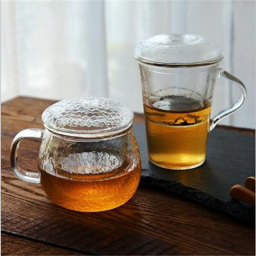 品钢 耐热玻璃过滤家用办公室喝茶泡茶杯水杯子带把带盖花茶茶杯